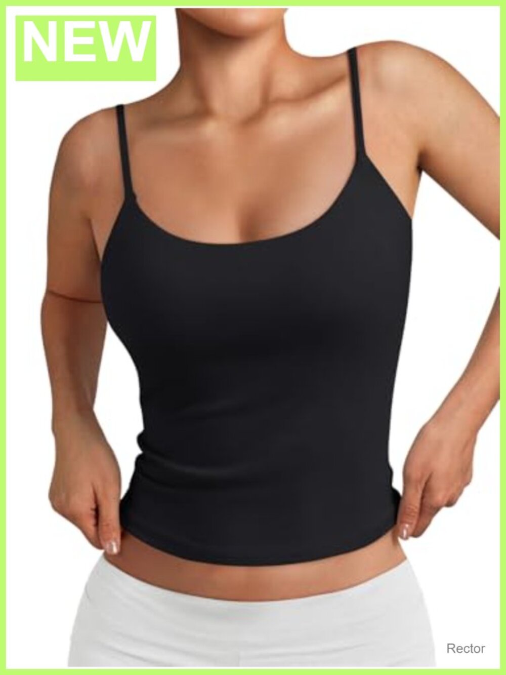 Double Lined Adjustable Spaghetti Strap Tank Top Scoop Neck Nylon Spandex